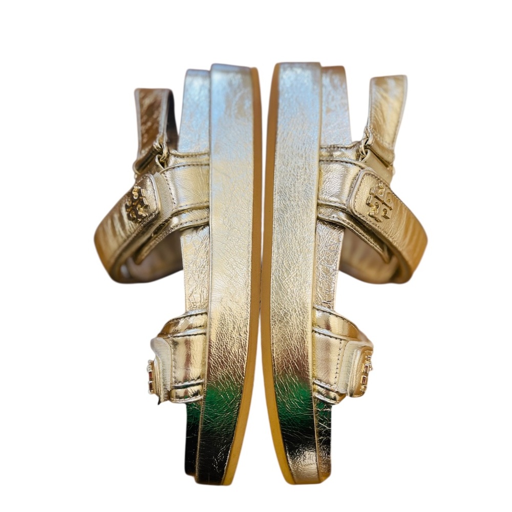 Tory Burch Kira sport Gold Sandal Logo Classic NWOB SIZE 9M - Picture 7 of 11